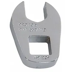 SAE open end crowfoot wrench with 9/16 in head size and 3/8 in drive. Chrome finish over alloy steel construction. Designed for use with ratchets and torque wrenches to access fasteners in confined spaces.