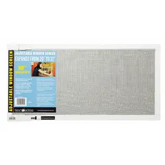 This adjustable window screen is designed to fit a range of window openings without the need for cutting or framing. It helps keep insects and debris out while allowing airflow. Suitable for residential and light commercial applications. Color: Dark Gray. Overall height: 10 in. Overall length: 37 in.