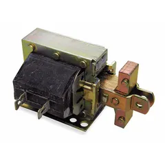 Laminated solenoid with 240V AC coil and continuous duty cycle. Provides pull force from 16.0 to 80.0 oz over a stroke range of 1/8 in to 3/4 in. Dimensions: 1 7/16 in depth, 1 5/8 in length, 1 3/16 in width. Suitable for applications requiring linear motion such as valve actuation and locking mechanisms.