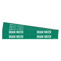 Pipe Marker: Drain Water, Green, White, Fits 3/4 to 2 3/8 in Pipe O.D., 4 Pipe Markers, 5 PK (MPN 7092-4-PK)