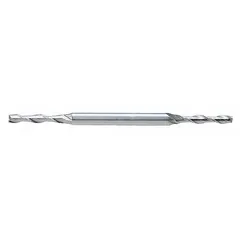 Double-end high-speed steel square end mill with 1/16" mill diameter, 7/32" length of cut, and 2-1/2" overall length. Two-flute design for chip evacuation in slotting, profiling, and plunge cutting on ferrous and non-ferrous metals.