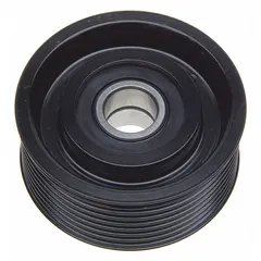 Flat idler pulley made of steel with a heavy-duty performance rating. Features a pulley width of 1 7/16 in and an inside diameter of 21/32 in. Used in vehicle accessory belt drive systems to maintain belt tension and guide belt routing.