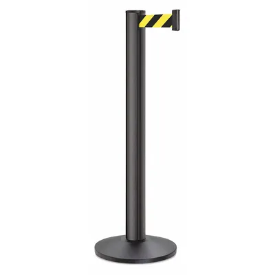 LAVI Barrier Post with Belt: Black/Yellow, Diagonal Stripe, No Legend, 15 ft Belt Lg - Pattern Retractable Belt Post Barriers