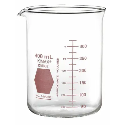 KIMBLE Colorware Beaker: 150 mL, 5.07 fl oz, A, Low Form, Type I, Red - Color Coded Low Form Glass Beakers