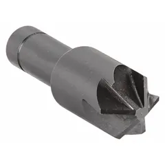 This KEO countersink features a 100° included angle and six flutes for smooth, chatter-free cutting. The 2-inch body diameter and 3/4-inch shank suit standard toolholders. Cobalt construction provides heat resistance for machining hardened steels and stainless alloys. Used to create chamfered recesses for flat-head screws in metalworking.
