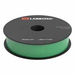 Thermal transfer continuous label roll for use with LabelTac Pro 2 printer. Green gloss vinyl material rated for indoor and outdoor use. Roll dimensions: 1 inch width by 150 feet length. Suitable for pipe marking, safety signs, and equipment identification in industrial facilities.