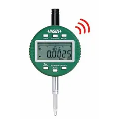 Digital indicator with non-removable flat back for stable mounting. Measurement range 0 mm to 25.4 mm (0 in to 1 in) with inch/metric conversion. Used for dimensional measurement in machining and inspection applications.