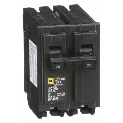 SQUARE D Miniature Circuit Breaker: 70 A, 120/240V AC, Single Phase, 10kA at 120/240V AC - HOM Series, Plug-In Square D Miniature Circuit Breakers