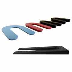 This plastic horseshoe shim is used for precise alignment and gap filling in industrial machinery such as motors, pumps, and gearboxes. Its slotted design allows installation without full disassembly, reducing downtime. The shim measures 1 1/2 in length, 2 in width, with a slot width of 1 1/2 in, and has a thickness tolerance of +/-.005 in.