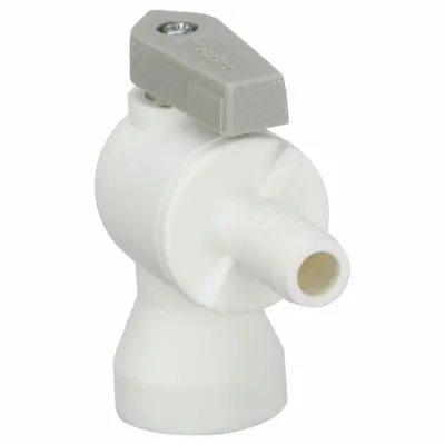 Parker Manual Two-Way Ball Valve: 3/8 in, Polypropylene, Angle, Barb x FNPT, One-Piece - Angle-Body Polypropylene Ball Valves