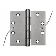 This electrified butt hinge from BEST is constructed of stainless steel with a leaf height and width of 4 1/2 inches. It is designed for use in access control systems, providing electrical connectivity for door hardware in commercial and industrial applications.