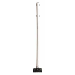 Spring-based surface mount sign post with a white square base, designed for mounting signs in areas where impact resistance is needed. The post measures 5 ft in height with an 8 in square base. Does not include breakaway feature or ground anchor. Suitable for industrial facilities, warehouses, and parking areas.