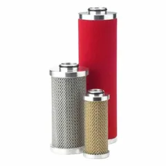 Replacement coalescing filter element for removing oil aerosols and water droplets from compressed air or gas streams. Features a 1 micron filtration rating and is constructed from borosilicate glass nanofibre. Suitable for use in pneumatic systems and industrial process lines.