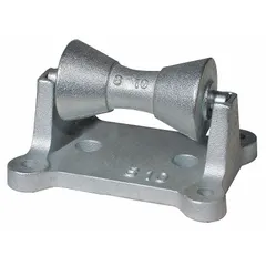 This surface-mount tube and pipe roller supports and rolls pipe during cutting, threading, or welding operations. It features a cast iron base with an overall length of 8.38 in and a load capacity of 390 lb.