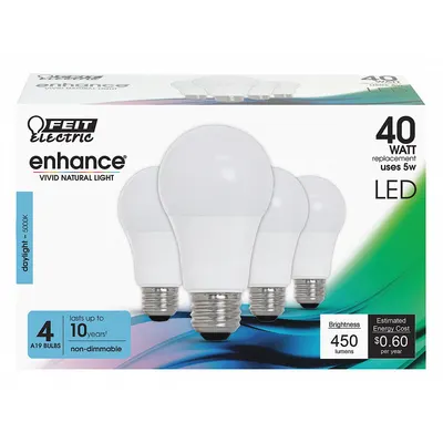 FEIT ELECTRIC Compact LED Bulb: Medium Screw (E26), LED, (A) Classic, A19, 5 W Watt, 5000K - Medium Screw Base (E26) Lamps