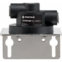 Appliance water filter head with 3/8 in quick-connect fitting. Overall height 5 3/8 in, width 4 5/8 in. Used to connect and secure a filter cartridge in water filtration systems