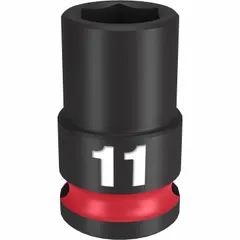 This 3/8" drive impact socket features an 11 mm metric, 6-point configuration for use with impact wrenches. Designed for fastening and loosening metric hex fasteners in assembly, maintenance, and repair tasks. Black Phosphate finish.