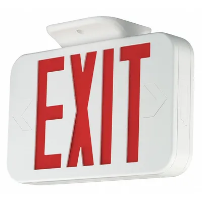 COMPASS Exit Sign: Emergency Battery Backup, LED, White, Red, 1 or 2 Faces, Ceiling - Plastic Lighted Exit Signs