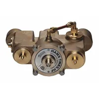 Thermostatic mixing valve for emergency showers, constructed of brass with 2 in NPT connections. Blends hot and cold water to deliver tempered output, featuring a cold water bypass. Suitable for use with showers in safety systems