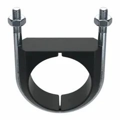 Steel vibration dampening U-bolt designed for 3-inch pipe with 1/2"-13 thread and 4 35/64-inch inside height. Used to secure piping while reducing vibration and noise in industrial systems such as HVAC, plumbing, and process lines.