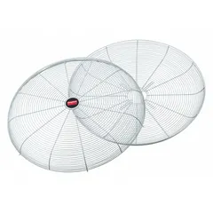 This fan guard set includes one front and one rear section made of steel with a gray powder-coated finish. Designed for use with industrial and ceiling fans, it provides safety coverage around rotating fan blades.