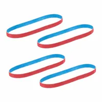 Ceramic sanding belts with Y weight cloth backing, designed for cool-cutting on stainless steel and soft metals. Each 4-pack includes grits 120, 40, 60, and 80. Suitable for deburring, blending, and finishing on bandfile tools