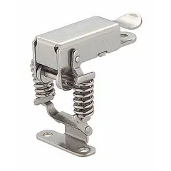 This release-to-open draw latch is constructed from stainless steel. It is designed for use in industrial enclosures, cabinets, and machinery where a flush-mounted latch is required. Dimensions: depth 2 7/32 in, height 2 1/16 in, width 1 17/32 in.
