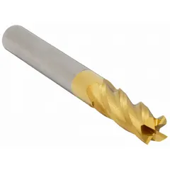 General purpose carbide square end mill with TiN coating for reduced friction and heat. Features 4 flutes, 21/64" mill diameter, 1" length of cut, and 2-1/2" overall length. Suitable for milling steel, stainless steel, and cast iron in industrial fabrication and maintenance applications.