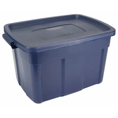 RUBBERMAID Storage Tote: 25 gal, 28 7/8 in x 19 7/8 in x 16 3/4 in, Dark Blue/Metallic Body - Colored Totes with Snap-On Lids