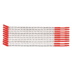 Clip-on wire markers with legend 0 to 9, black on white nylon labels. Each pack contains 300 labels, rated for continuous use from -30°F to 251°F. Suitable for identifying wires and cables in control panels, machinery, and facility installations.