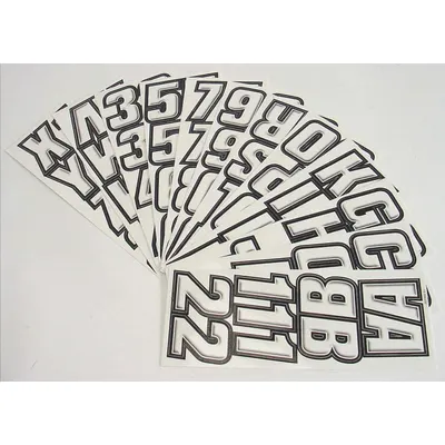 HARDLINE PRODUCTS Letter and Number Label Set: Gen Identification, 2 in Character Ht, Proprietary - Boat Registration Letters & Numbers