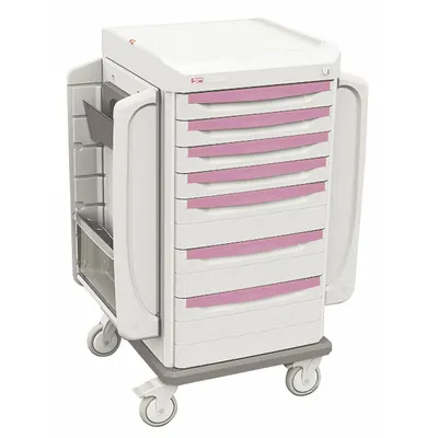 METRO Bedside & Nurse Server Cart: Polymer, (4) Swivel, Taupe, White, 7 Drawers - Bedside & Nurse Server Carts