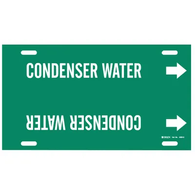 BRADY Pipe Marker: Condenser Water, Green, White, Fits 8 to 9 7/8 in Pipe O.D. - Condenser Water Strap-On Pipe Markers