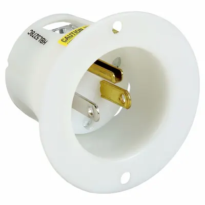 HUBBELL Straight Blade Inlet, 5-15P, White, 125V AC, 15 A, 2 Pole, 3 Blade - General Purpose Inlets