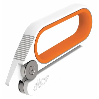 SLICE Scissors: 5 1/2 in Overall Lg, Straight Handle, Textured, Stainless Steel - Tape Splitters