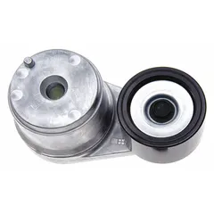 Self-adjusting belt tensioner with a single steel pulley, 3-inch outside diameter. Designed for heavy-duty performance in vehicle accessory drive systems, maintaining proper belt tension to reduce slip and extend component life.