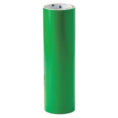 Solid green vinyl floor marking tape with 4 mil thickness, supplied as a 12 in x 12 ft roll. No printed legend. Used for designating walkways, storage areas, and hazard zones in industrial facilities.