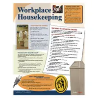 This workplace housekeeping poster is printed in English on a 22 in x 17 in write-on surface without protective coating. It is designed for communicating safety reminders in industrial facilities and allows custom messages to be added directly. Frame not included