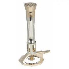 This LP-fueled Meker Bunsen burner has a 1-3/4 in tube diameter and delivers a maximum output of 3,200 BTU and a minimum output of 2,000 BTU. It is used for laboratory heating, sterilizing, and combustion testing, providing stable, high-temperature flames for general lab applications.