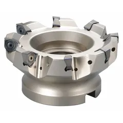 This indexable face mill features a 90-degree lead angle for square shoulder milling. It uses MFWN style inserts and is suited for face milling operations in general machining applications.