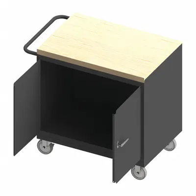 DURHAM MFG Mobile Cabinet Workbench: 36 in x 24 in, Butcher Block - Single Compartment Mobile Cabinet Benches