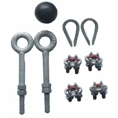 Hardware kit for festoon systems used in material handling applications. Includes mounting and connection hardware for installing or maintaining festoon cable management on cranes, hoists, and moving machinery.