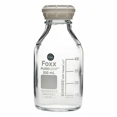 Safety Coated Wide Mouth Round Glass Lab Bottles, 500 mL, GL45, Colorless, Pack of 4