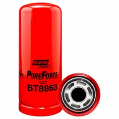 Spin-on hydraulic filter with cellulose media for removing contaminants from hydraulic fluid. Features a 1-3/8"-12 thread size and includes an O-ring for sealing. Compatible with Timberjack vehicles.
