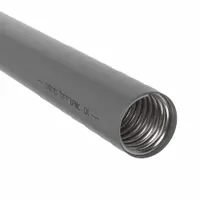 Liquid-tight flexible metal conduit for protecting electrical wiring in wet or corrosive environments. Gray PVC jacket provides moisture resistance. Suitable for machine tools, HVAC equipment, and outdoor installations. 3 in trade size, 25 ft nominal length