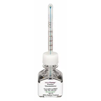 FRIO-TEMP Bottle Thermometer: -30°C to 1°C, +/-0.5°C, 30 mL Bottle Volume - Analog Bottle Thermometers for Freezers & Ultra-Low Freezers