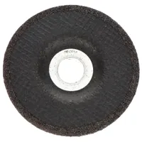 Depressed center grinding wheel for concrete and masonry. Silicon carbide abrasive with 24 grit for aggressive material removal on stone, brick, and block. Type 27 design, 4" diameter, 1/8" thickness, 5/8" arbor