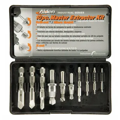 ALDEN Screw Extractor Set: 10 Pc - Single- & Double-Ended Extractor/Drill Bit Sets