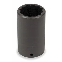 SAE 1-1/8" 12-point deep impact socket with 1/2" drive and black oxide finish. Designed for use with impact wrenches in high-torque fastening and loosening applications common in automotive, construction, and industrial maintenance.