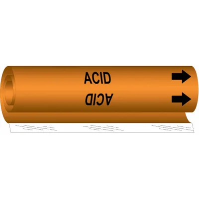 BRADY Pipe Marker: Acid, Orange, Black, Fits 1/2 to 1 3/8 in Pipe O.D., 1 Pipe Markers - Acid Wrap-Around Pipe Markers
